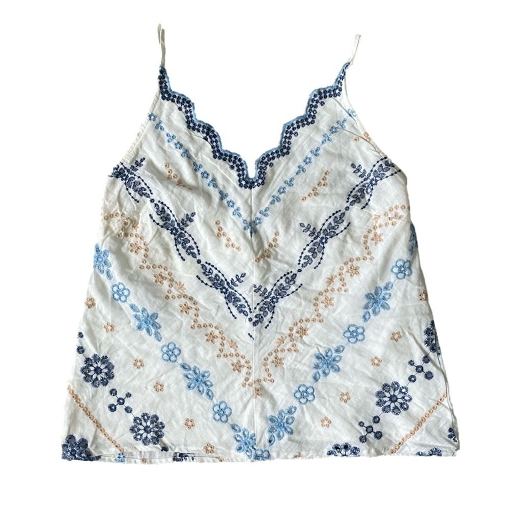 Mi Ami Embroidered Linen Eyelet Tank Top, M